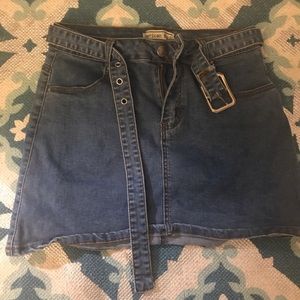 Belted Denim Mini Skirt